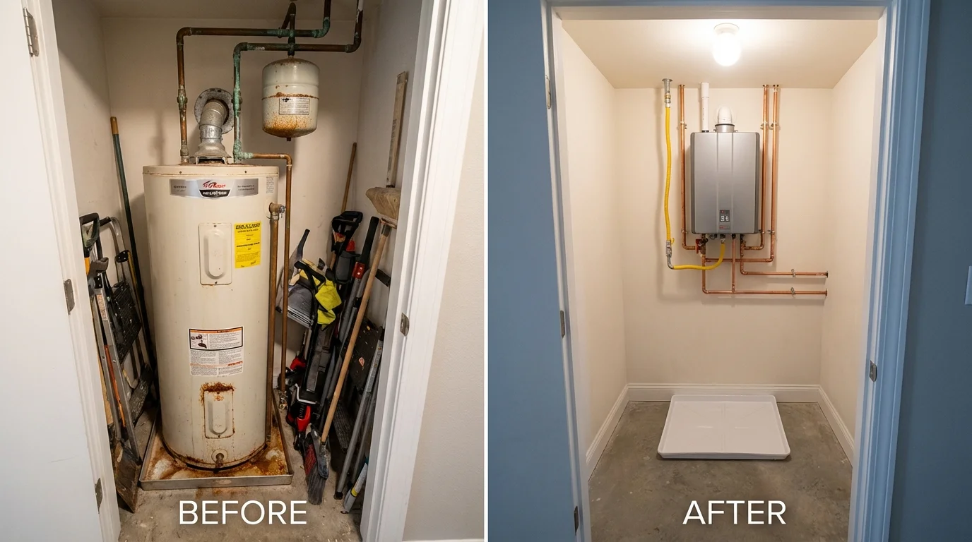 Tank water heater versus wall-mounted tankless unit comparison for Mansura, LA homeowners