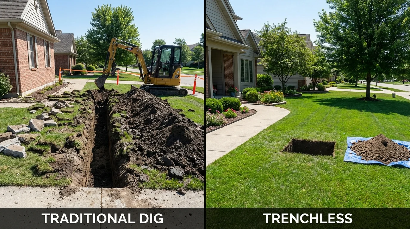 Trenchless sewer repair with minimal yard damage versus traditional excavation in Mansura, LA
